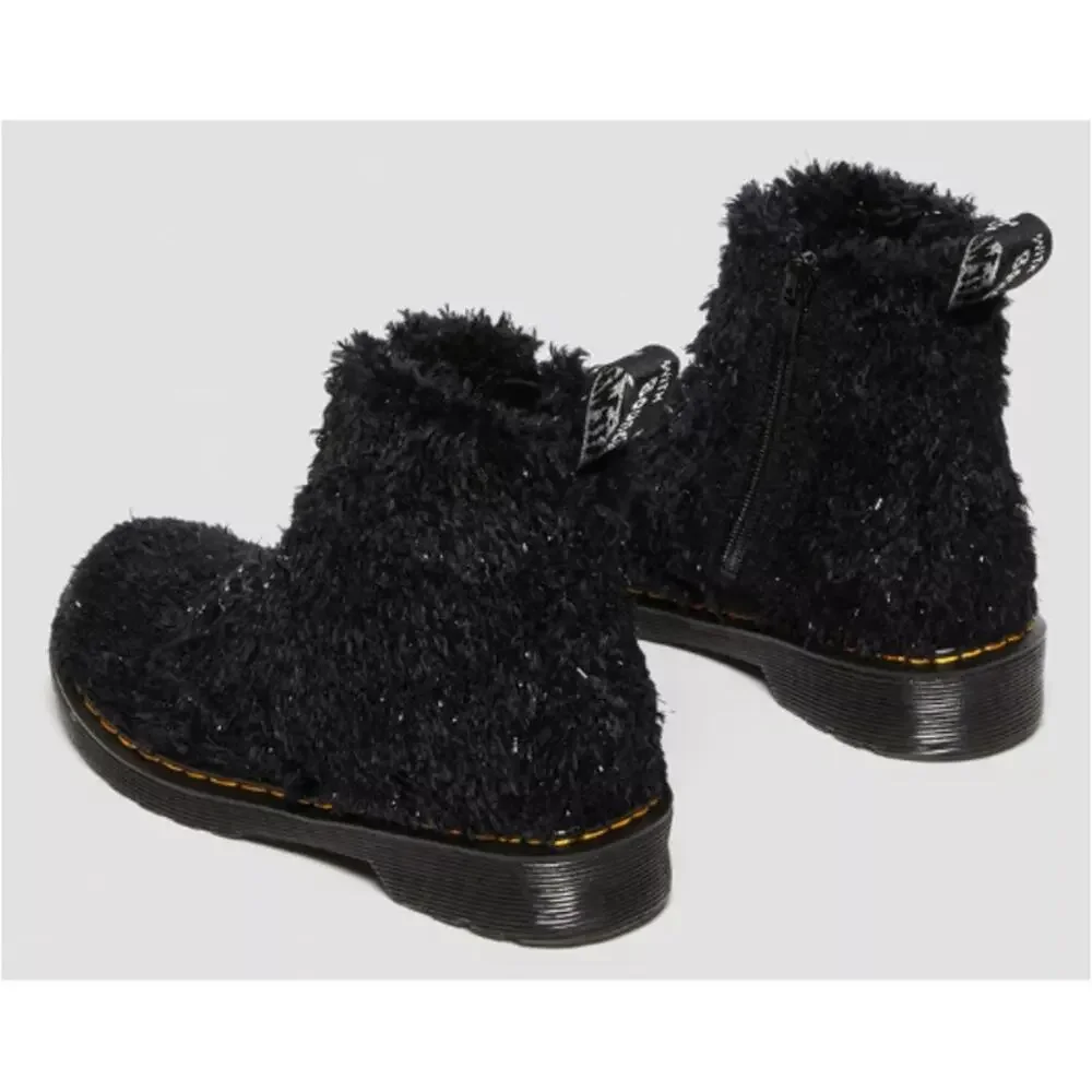 Dr. Martens Girls Junior Black Tinsel Fur 1460 Pascal Lace Up Boots Size 4 M